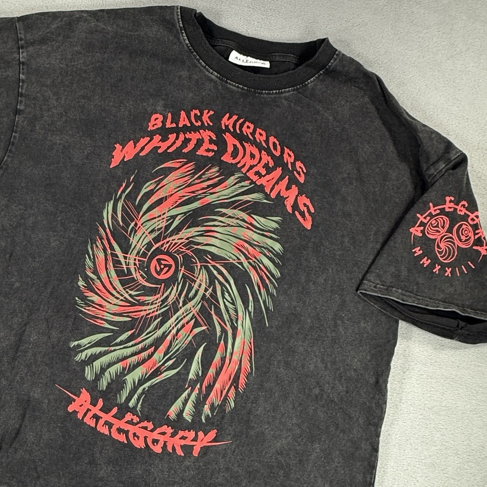 Allegory Clothing Black Mirrors White Dreams Tee Men XL Black Acid Wash